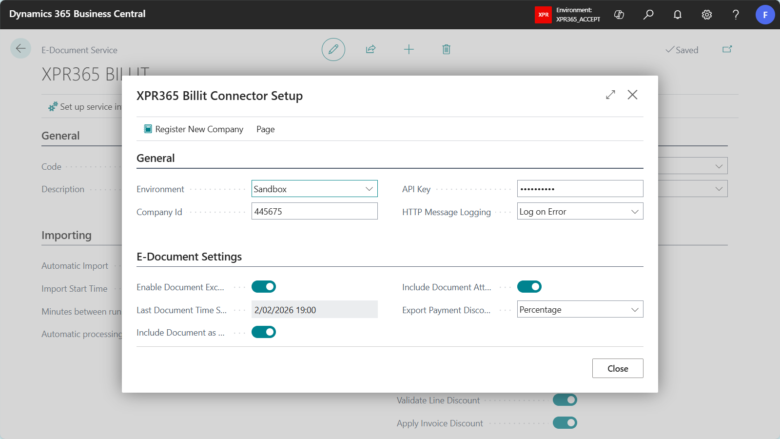 XPR365 Billit Setup Service Integration
