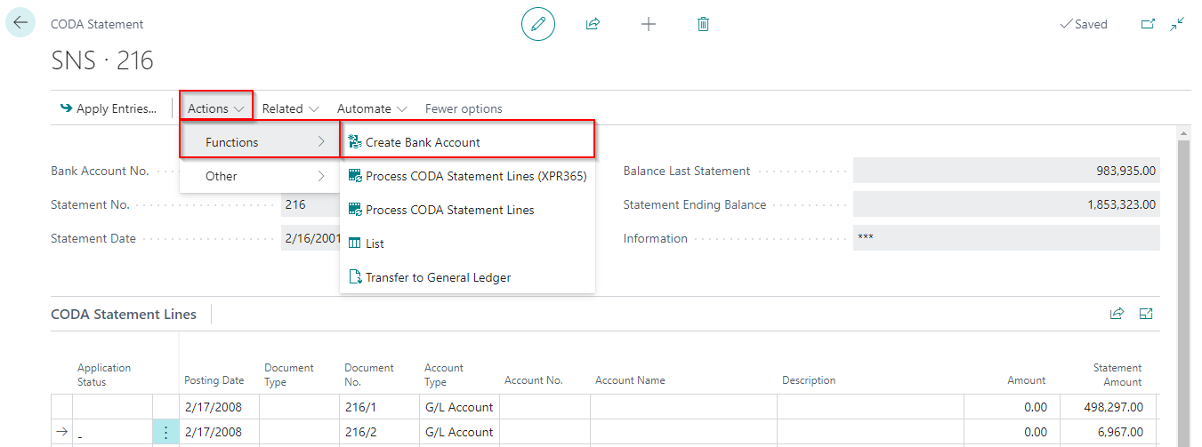 CODA Create Bank Account