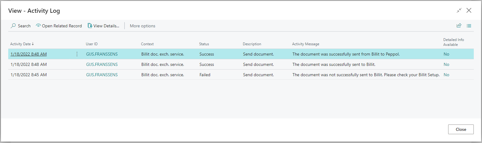 Activity Log