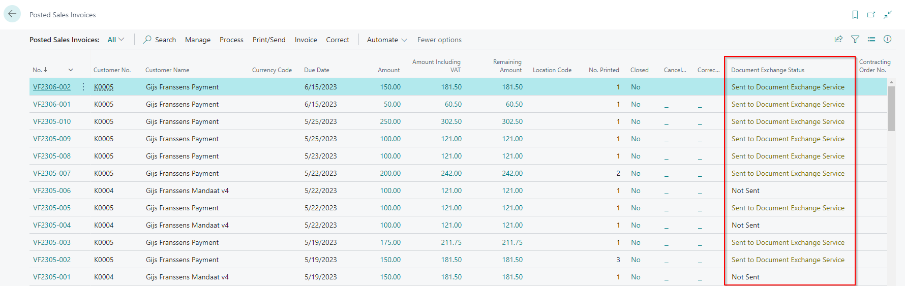 Document Exchange Status