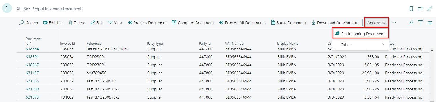 XPR365 Peppol Incoming Documents