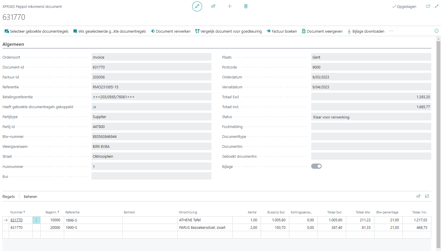 XPR365 Peppol Incoming Documents