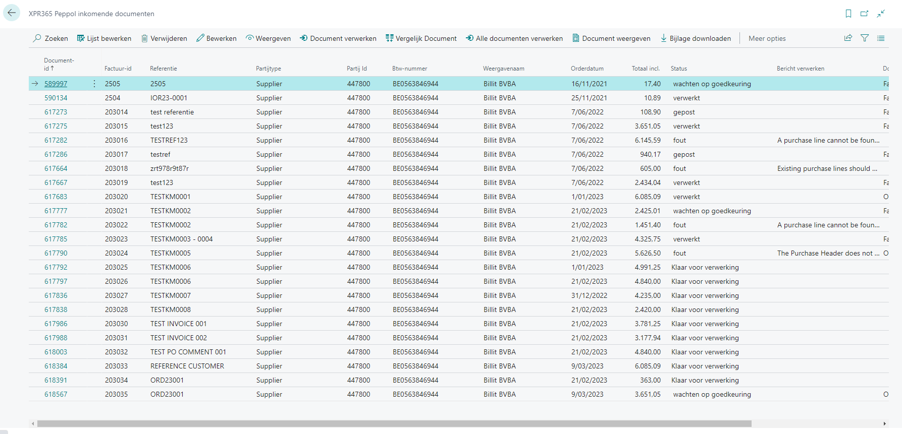XPR365 Peppol Incoming Documents