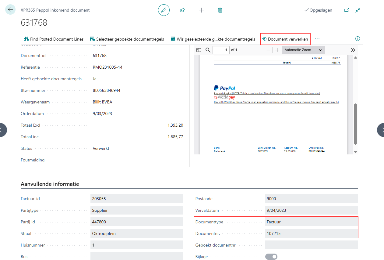 XPR365 Peppol Incoming Documents